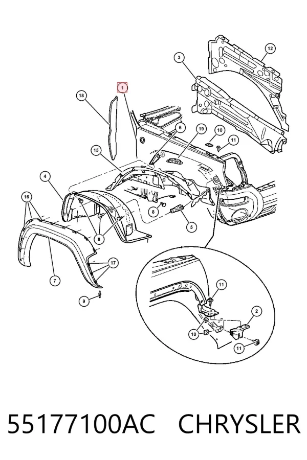 Błotnik przedni prawy Jeep Liberty/Cherokee 
