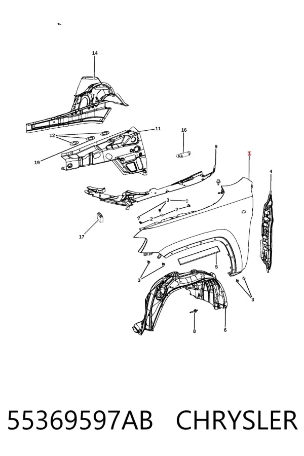 Błotnik przedni lewy 55369597AB Chrysler
