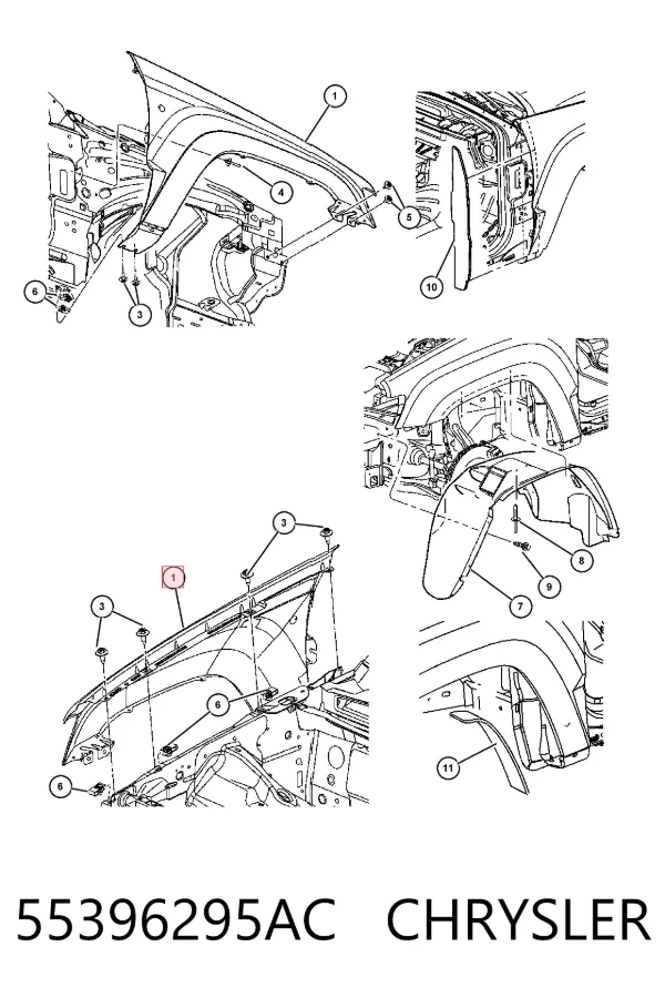 Błotnik przedni lewy 55396295AC Chrysler