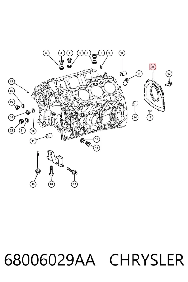 Uszczelniacz wału korbowego silnika tylny 68006029AA Chrysler