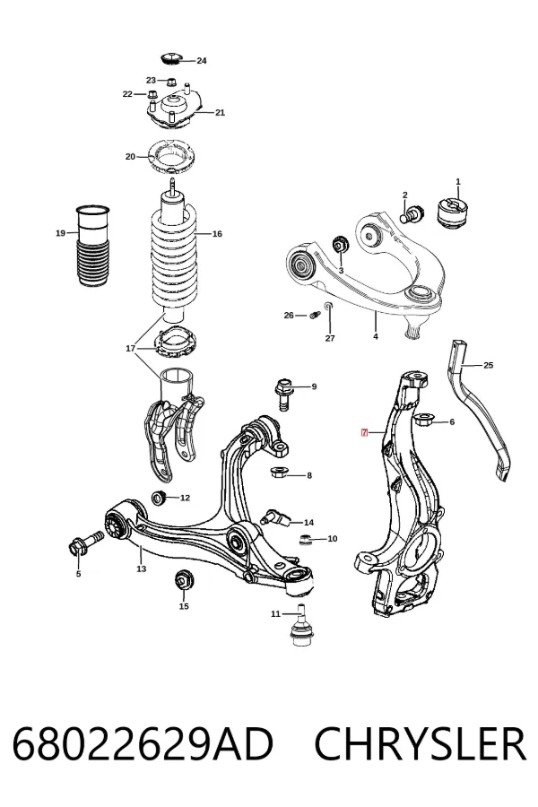Czop (zwrotnica) przedni lewy 68022629AD Chrysler