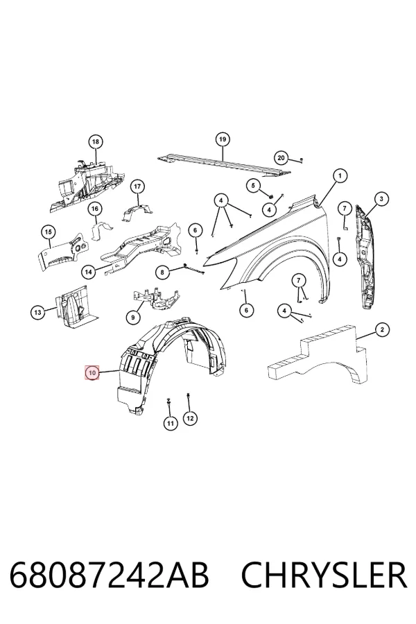 Nadkole błotnika przedniego prawe 68087242AB Chrysler