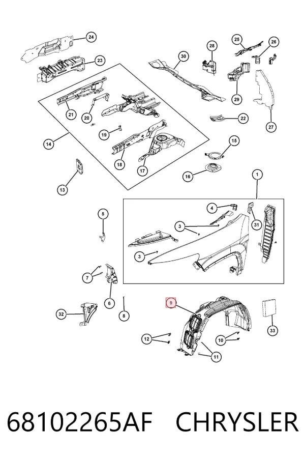 Nadkole błotnika przedniego lewe 68102265AF Chrysler