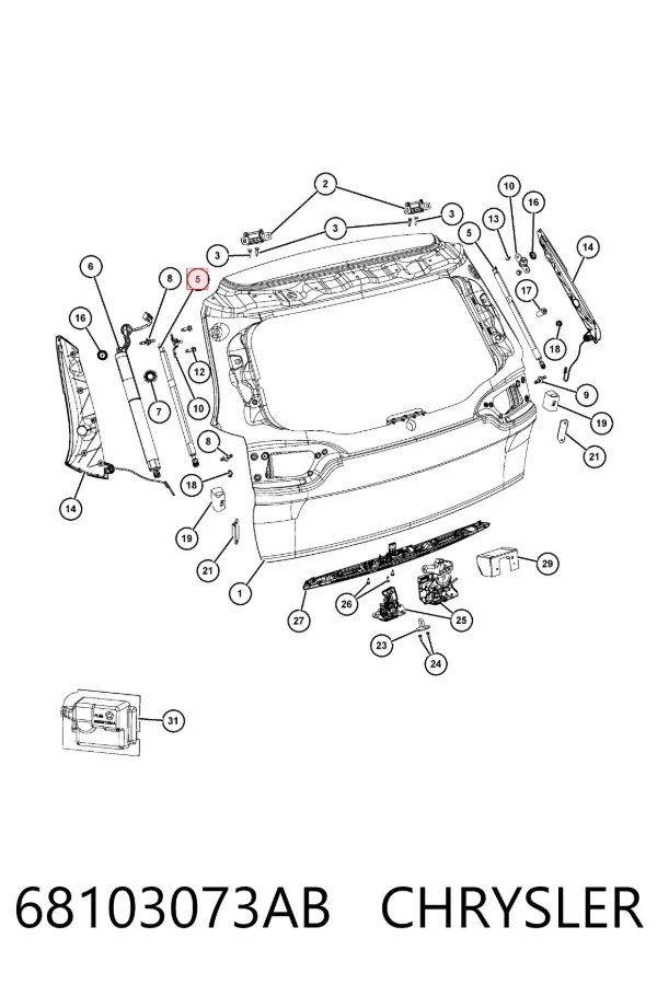 Amortyzator klapy bagażnika (3/5 drzwi-tylnych) 68103073AB Chrysler