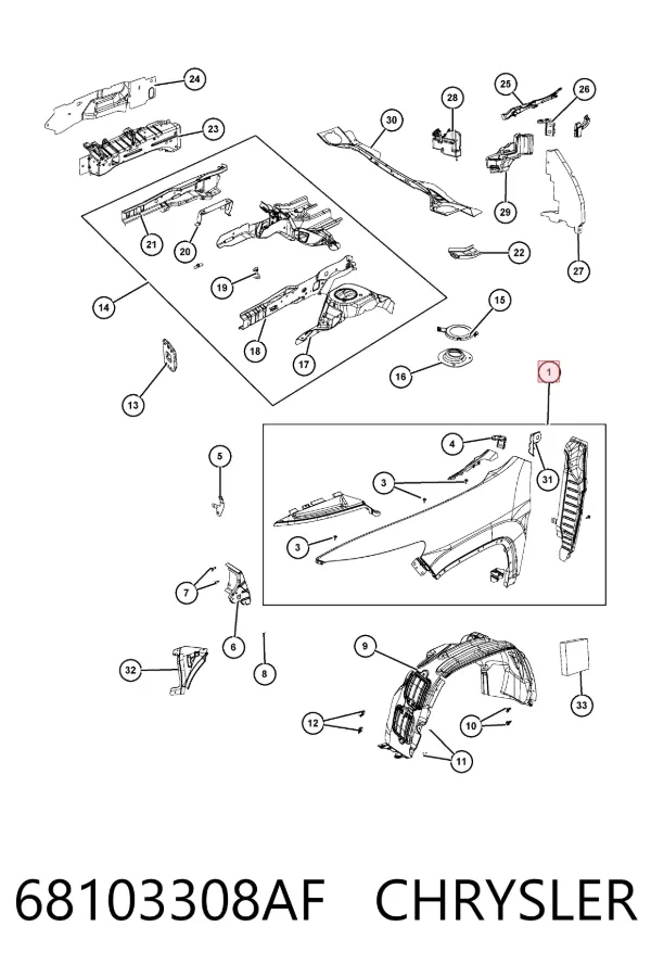Błotnik przedni prawy 68103308AF Chrysler