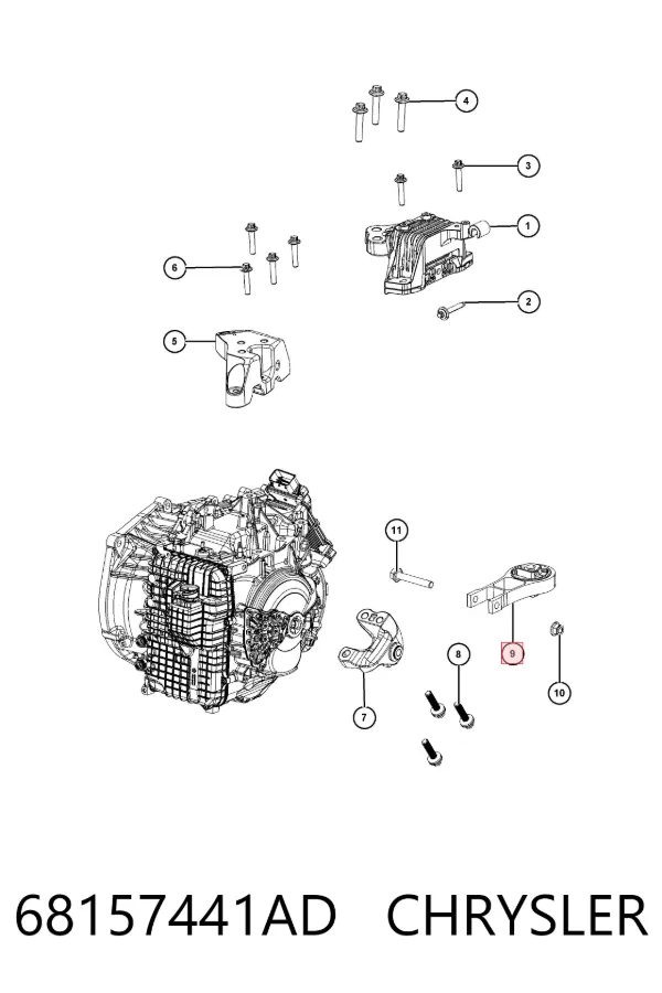 Poduszka (podpora) silnika tylna 68157441AD Chrysler