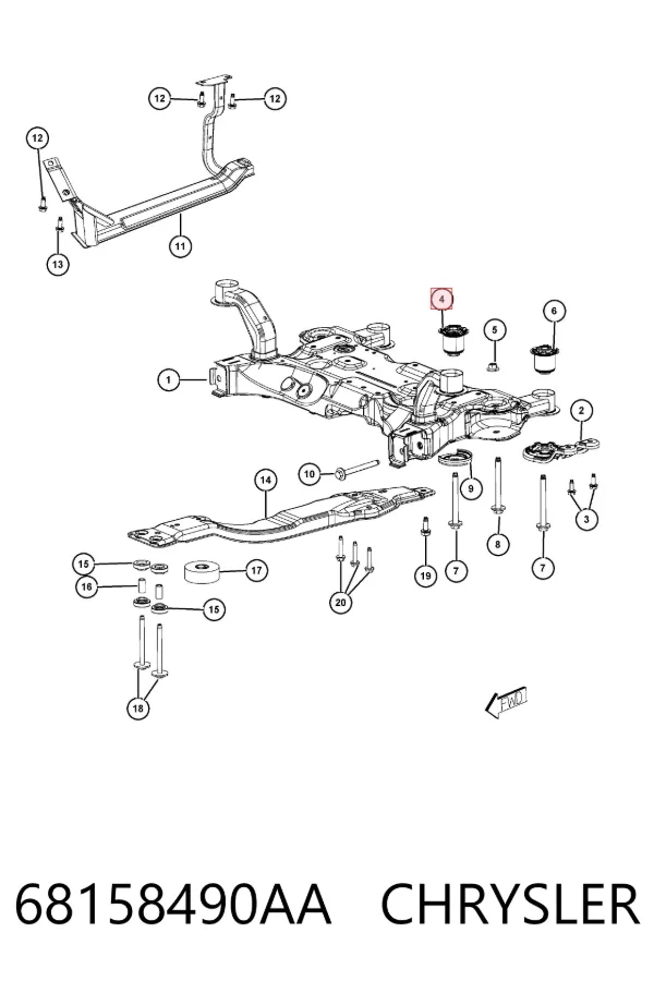 Tuleja (poduszka) przedniej belki 68158490AA Chrysler