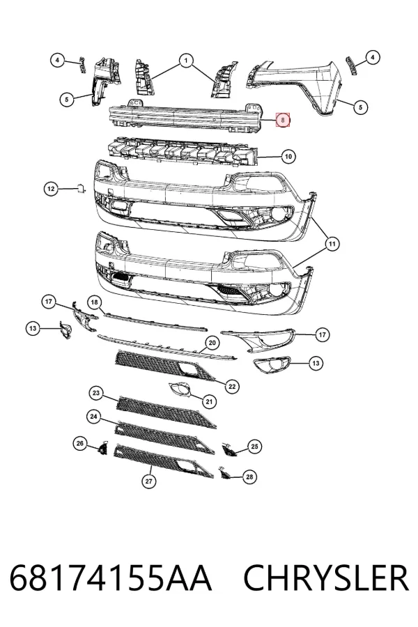 Wzmocnienie zderzaka przedniego 68174155AA Chrysler