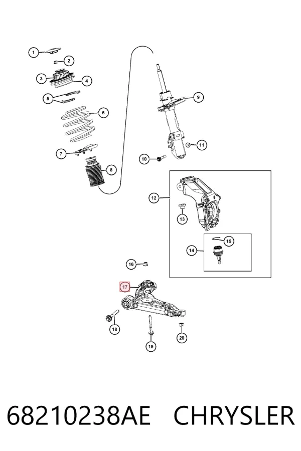 Wahacz zawieszenia przedniego dolny prawy 68210238AE Chrysler