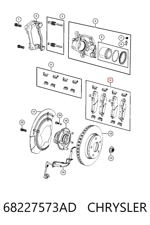 Klocki hamulcowe przednie tarczowe 68227573AD Chrysler