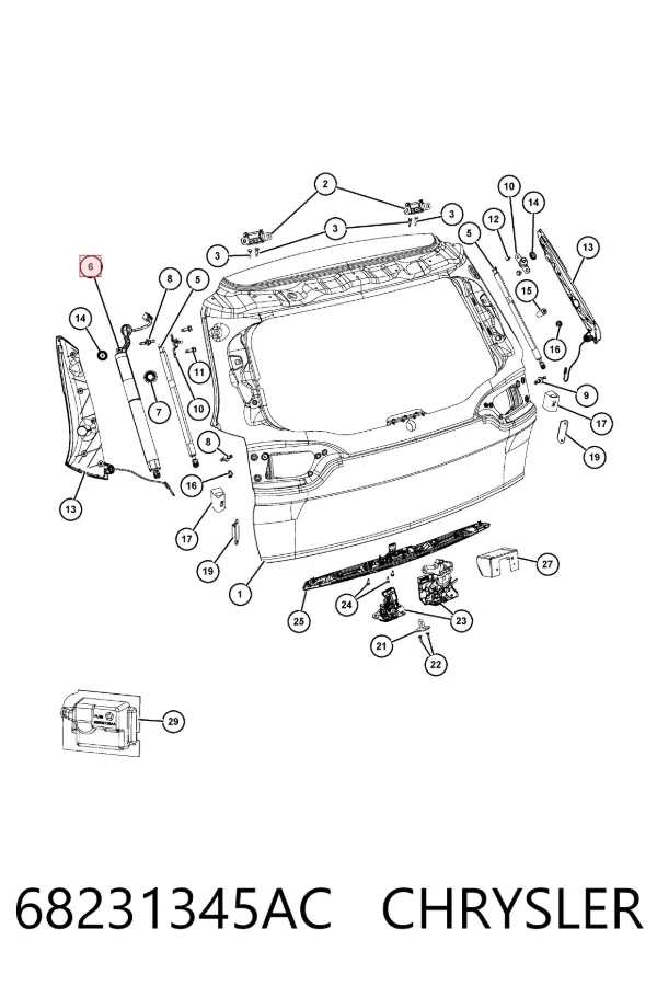 Amortyzator klapy bagażnika (3/5 drzwi-tylnych) 68231345AC Chrysler