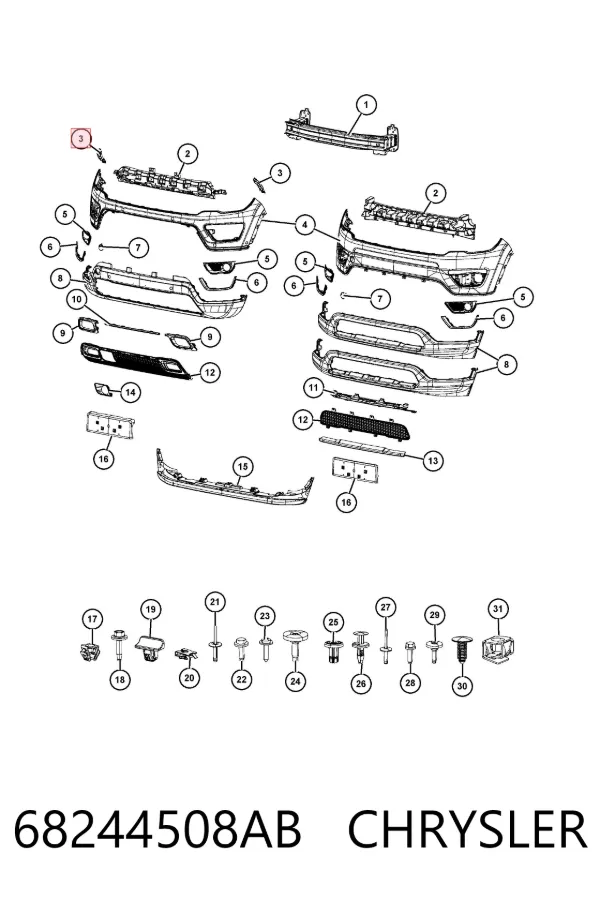 Wspornik zderzaka przedniego prawy 68244508AB Chrysler