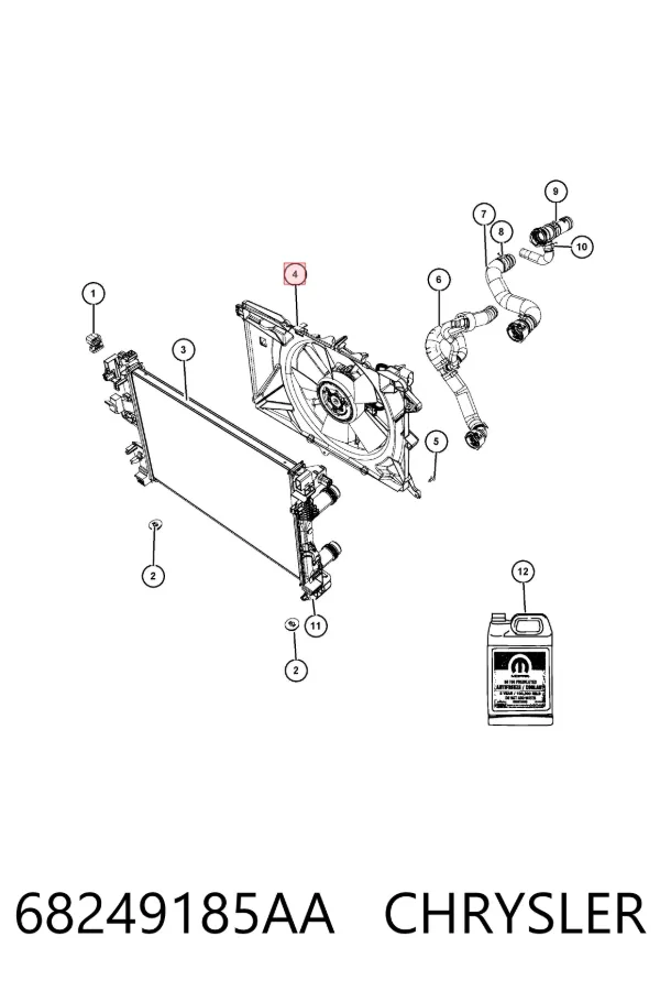 Dyfuzor chłodnicy, w komplecie z silnikiem i wirnikiem 68249185AA Chrysler
