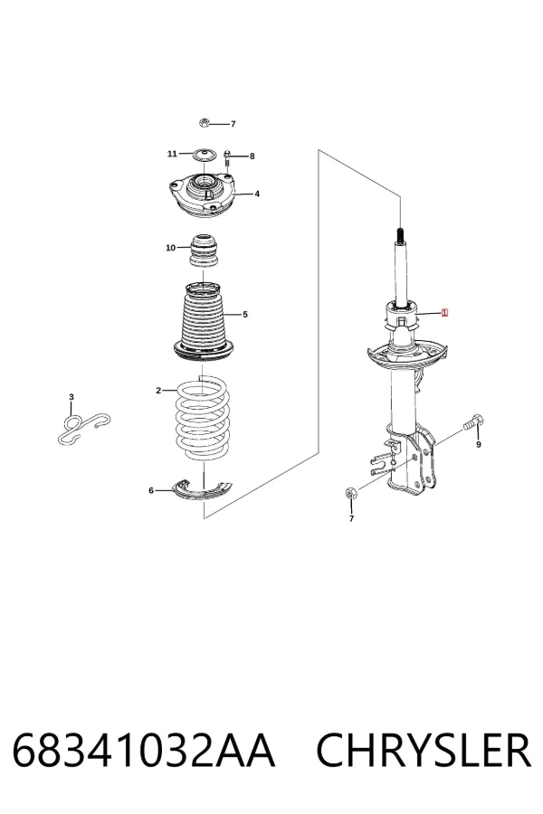 Amortyzator przedni lewy 68341032AA Chrysler