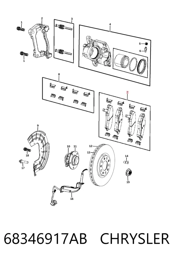 Klocki hamulcowe przednie tarczowe 68346917AB Chrysler
