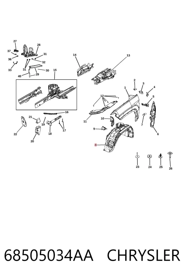 Nadkole błotnika przedniego prawe 68505034AA Chrysler