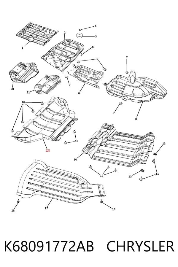 Osłona silnika, miski (przedziału silnika) K68091772AB Chrysler