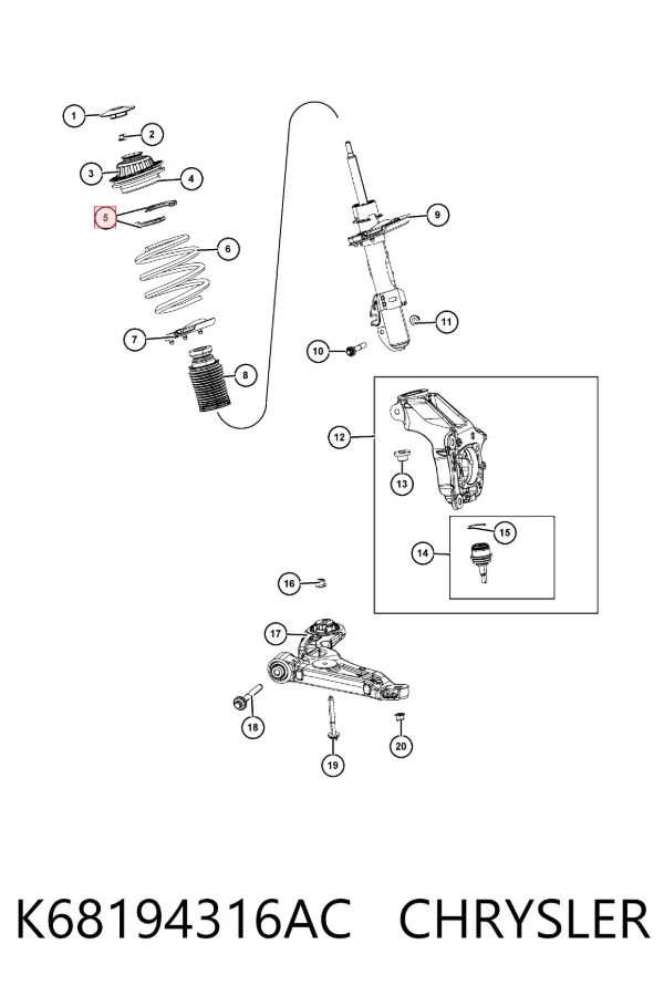 Podpora amortyzatora przedniego prawego K68194316AC Chrysler