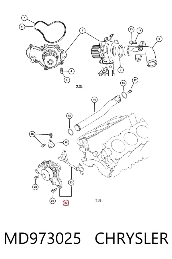Pompa chłodząca wodna MD973025 Chrysler