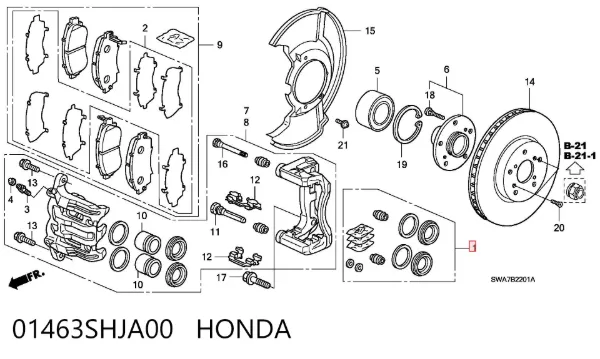 Zestaw naprawczy zacisku hamulcowego przedniego 01463SHJA00 Honda