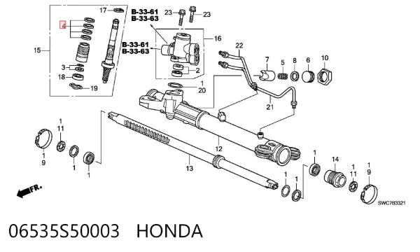 Uszczelniacz wału pionowego przekładni kierowniczej, zestaw 06535S50003 Honda