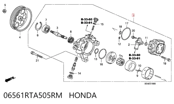 Pompa wspomagania hydraulicznego kierownicy 06561RTA505RM Honda