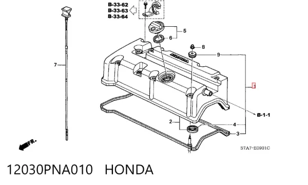 Uszczelka pokrywy zaworowej silnika, zestaw 12030PNA010 Honda