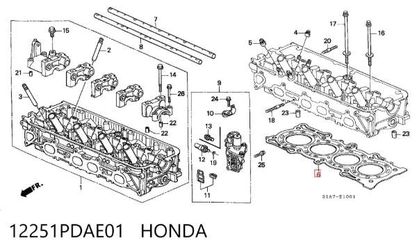 Uszczelka głowicy cylindrów 12251PDAE01 Honda