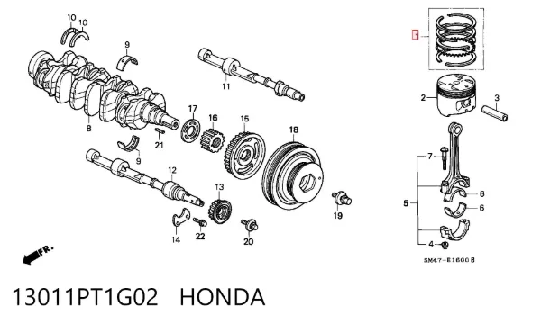 Zestaw pierścieni tłokowych do silnika, STD 13011PT1G02 Honda