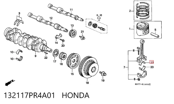 Panewki korbowodowe wału korbowego, zestaw, standardowe (STD) 132117PR4A01 Honda