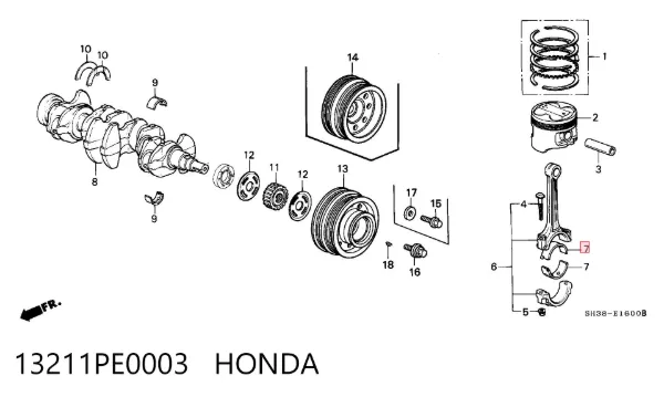 Panewki korbowodowe wału korbowego, zestaw, standardowe (STD) 13211PE0003 Honda