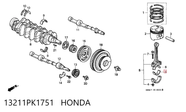 Panewki korbowodowe wału korbowego, zestaw, standardowe (STD) 13211PK1751 Honda