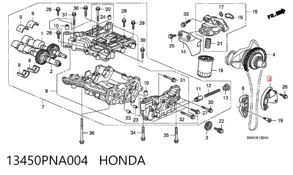 Tłumik drgań łańcucha rozrządu, lewy 13450PNA004 Honda