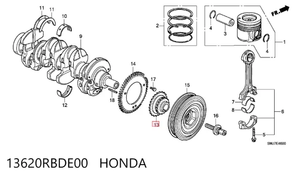Koło zębate walcowe napędu wałka rozrządu 13620RBDE00 Honda