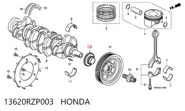 Koło zębate walcowe napędu wałka rozrządu 13620RZP003 Honda