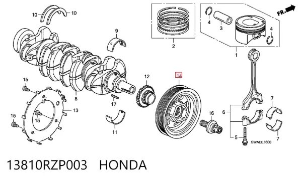 Koło pasowe wału korbowego 13810RZP003 Honda