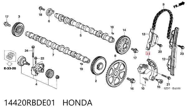 Tłumik drgań łańcucha rozrządu dolny 14420RBDE01 Honda