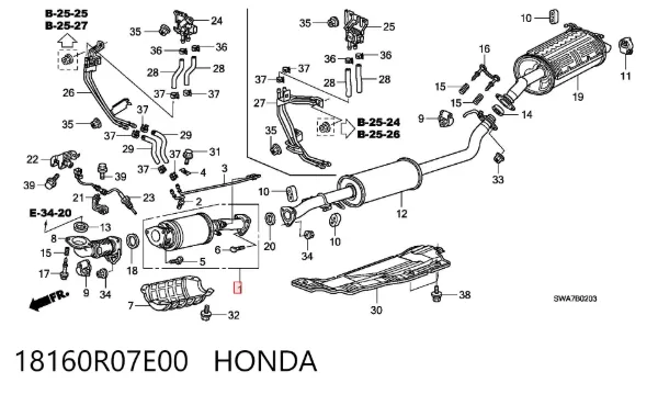 Filtr cząstek stałych układu wydechowego 18160R07E00 Honda