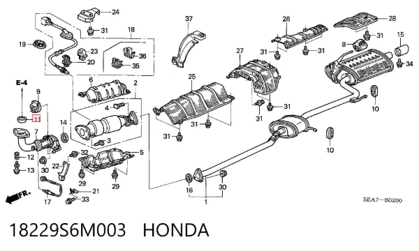 Uszczelka rury odbiornika tłumika 18229S6M003 Honda