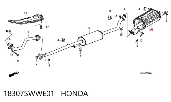 Tłumik, tylna część 18307SWWE01 Honda