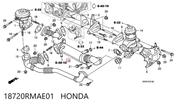Chłodnica układu recyrkulacji spalin EGR 18720RMAE01 Honda