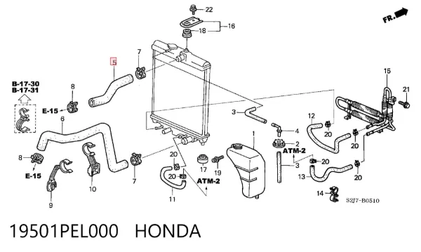 Przewód (króciec) chłodnicy górny 19501PEL000 Honda