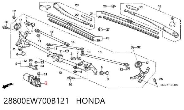 Silniczek wycieraczki szyby przedniej 28800EW700B121 Honda