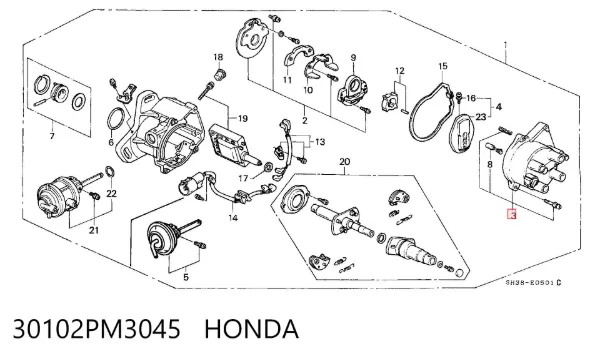 Kopułka rozdzielacza zapłonu 30102PM3045 Honda