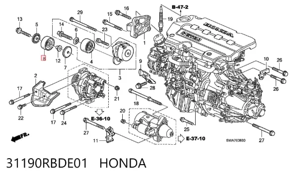 Rolka prowadząca, kierunkowa paska napędowego 31190RBDE01 Honda