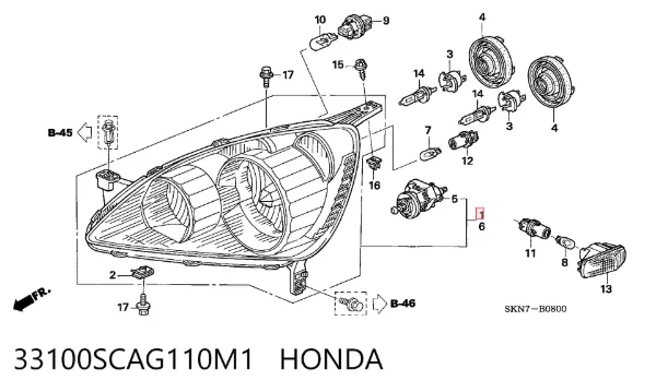 Reflektor prawy 33100SCAG110M1 Honda