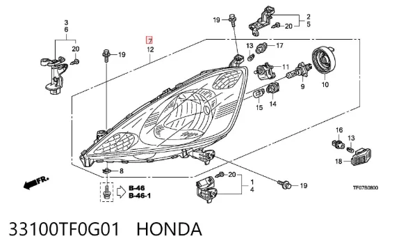 Reflektor prawy 33100TF0G01 Honda