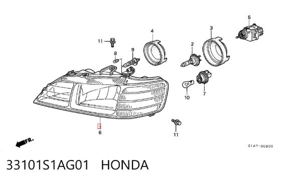 Reflektor prawy 33101S1AG01 Honda