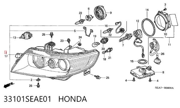 Reflektor prawy 33101SEAE01 Honda