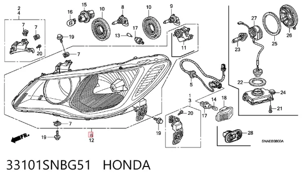 Reflektor prawy 33101SNBG51 Honda